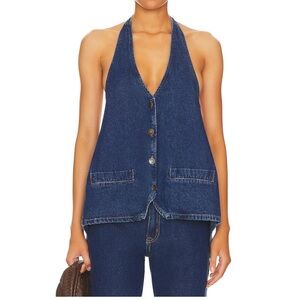 LIONESS HILLS HALTER TOP IN DARK DENIM
